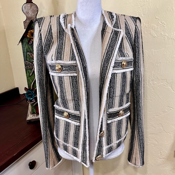 NWT! Balmain Striped Piqué Jacket Sz. 36 - Picture 5 of 11